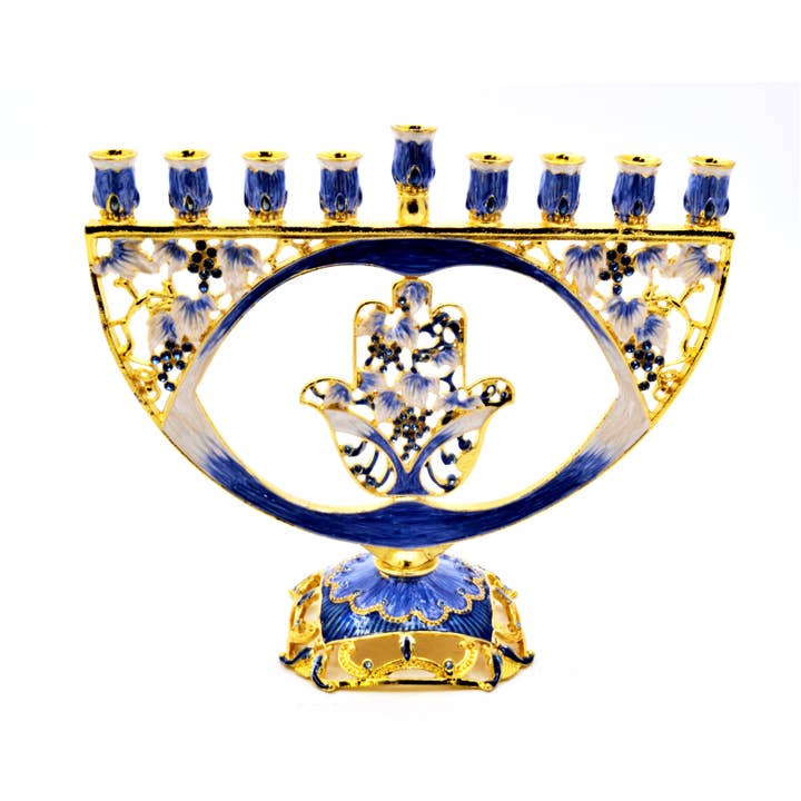 Ciel Collectables - Vente Menora - Menorah avec la main de Hamsa. Fabriqué avec des cristaux Swarovski et émaillés1