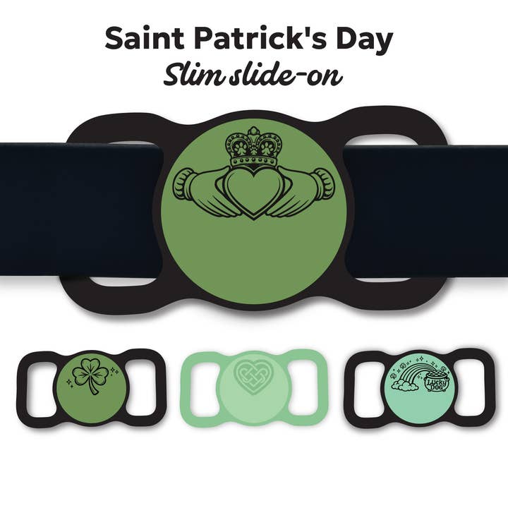 Étiquette d'identification pour animaux en silicone Slim Slide-On | Saint-Patrick pour la vente par Besties Pets