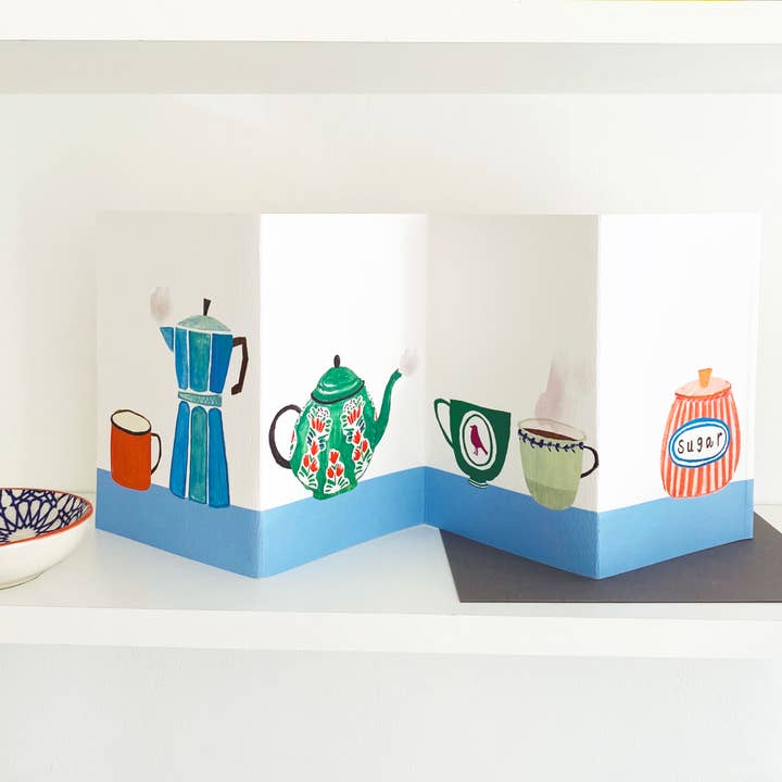 Cartão de Saudação Triplo em Concertina - Chá e Café por atacado de Lou Mills