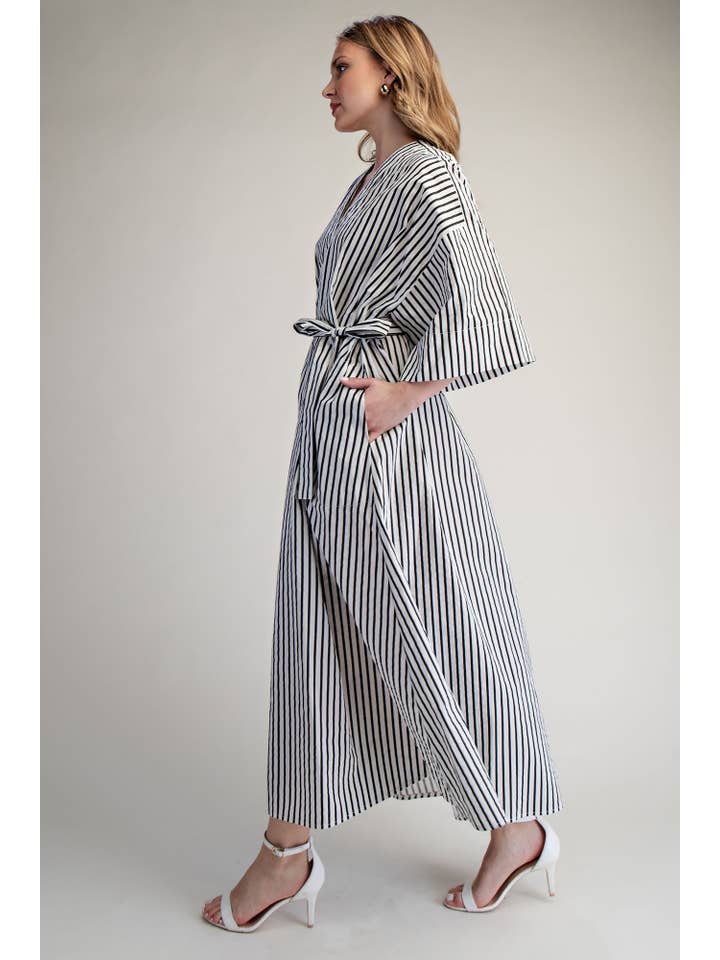 Glam - Wholesale Dress - Women's - Belted Relaxed Stripe Midi Dress17