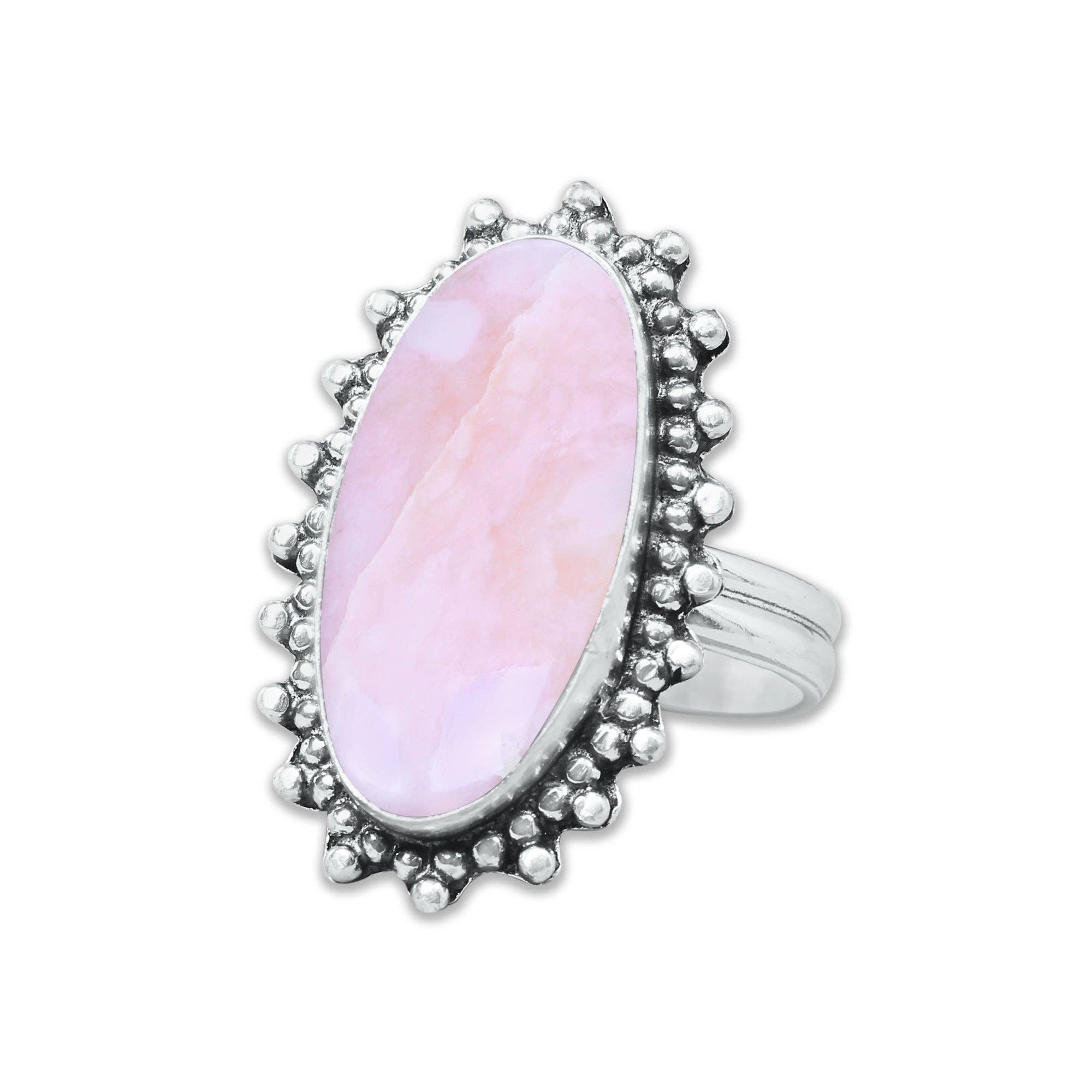 Handmade Jewels - Wholesale Cocktail/Statement Ring - Pink Opal Rings – Handmade, Silver-Plated, Assorted Boho Designs (US Sizes 6–10, Made to Order)3