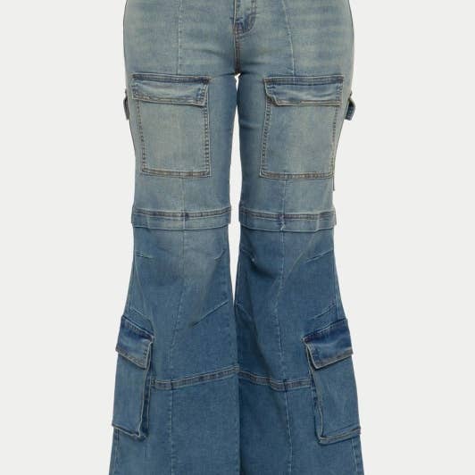 Plus Size Denim Cargo Jeans Pant Pockets Wide Legs #2 for wholesale by SEXY STAR DESIGN INC