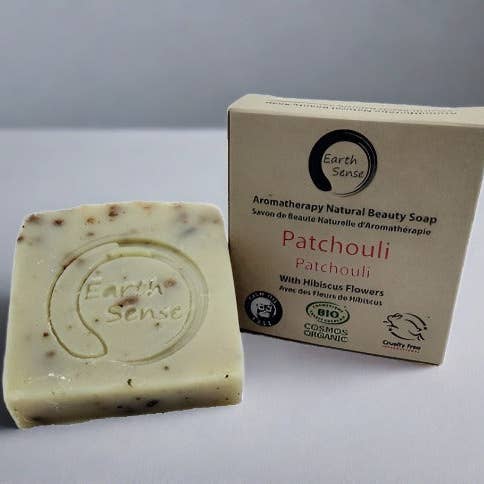 Organic Certified Solid Soap - Patchouli with Hibiscus Flowers 90g for wholesale by Earth Sense Organics SAS
