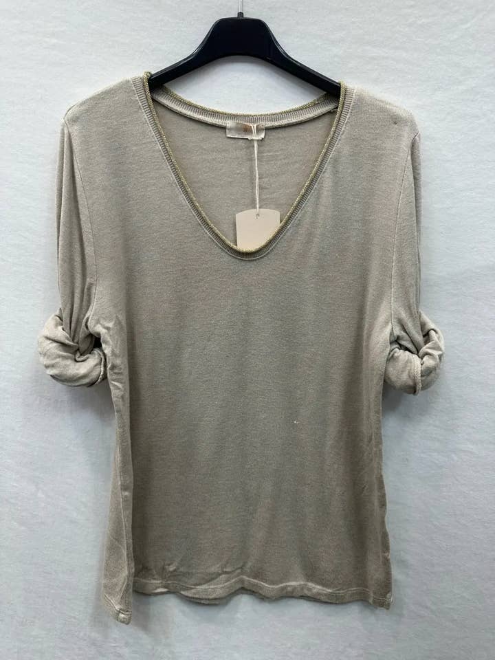 Mimi & Gogo - Wholesale Knit Top - Women's - Fine Knit Top With Lurex Collar @5611_HColLux