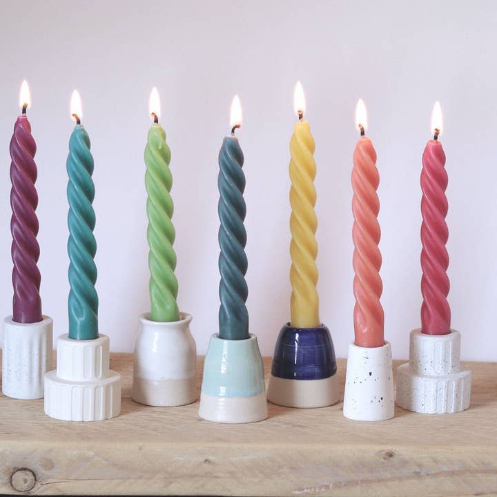 Spring & Summer Collection of Spiral Dinner Beeswax Candles for wholesale by Five Bees Yard