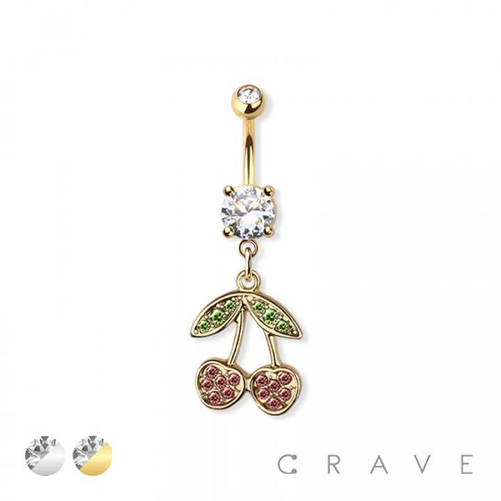 CRAVE BODY JEWELRY - Wholesale Belly Ring - CHERRY DANGLE 316L SURGICAL STEEL BELLY BUTTON RING