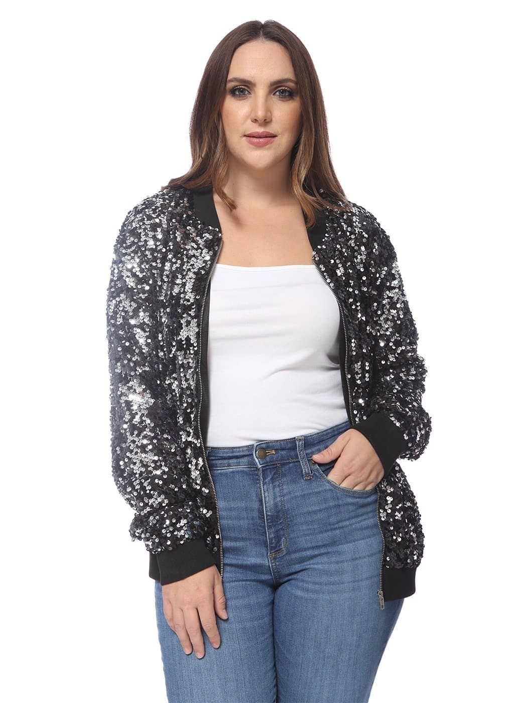Anna Kaci Wholesale - Wholesale Bomber Jacket - Women's - Plus Size Sequin Bomber Jacket11