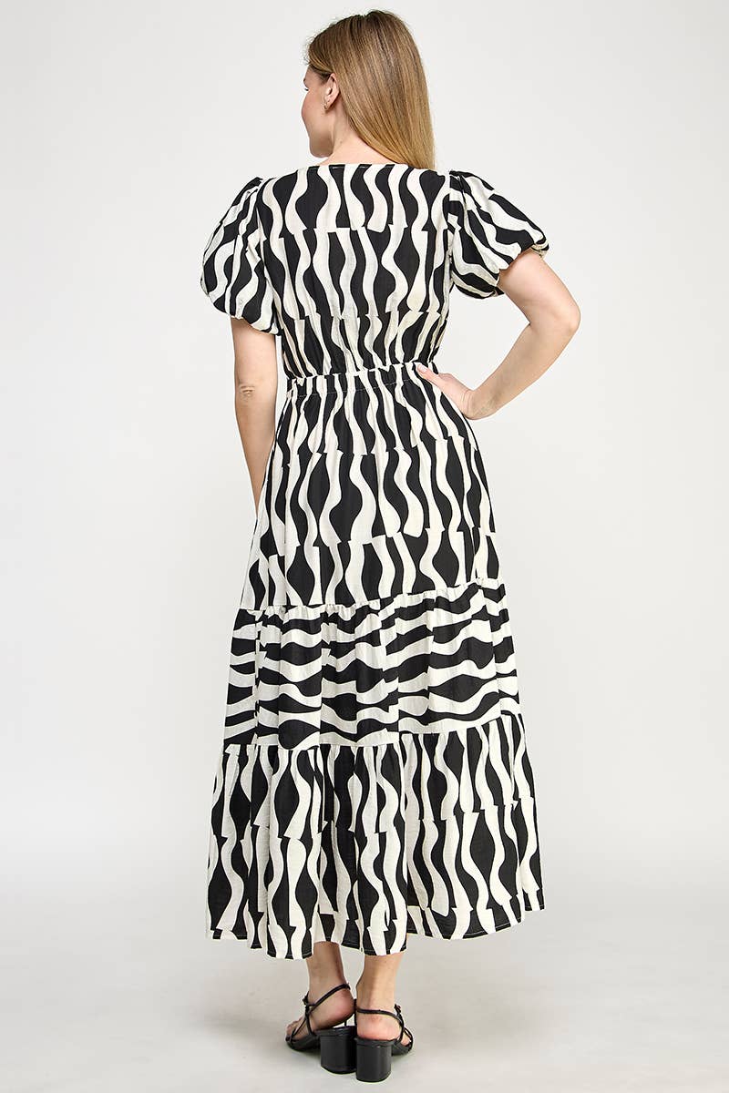 RUBIENN - Wholesale Dress - Women's - Wavy Stripe Print Tied Front Maxi Dress9