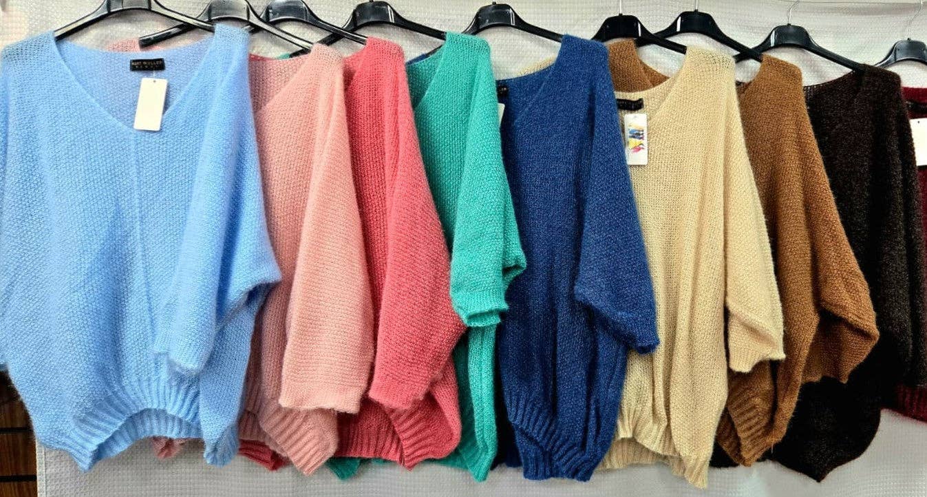 Rose pink V Neck Soft Touch Boucle Hi Low Knit for wholesale on Faire3