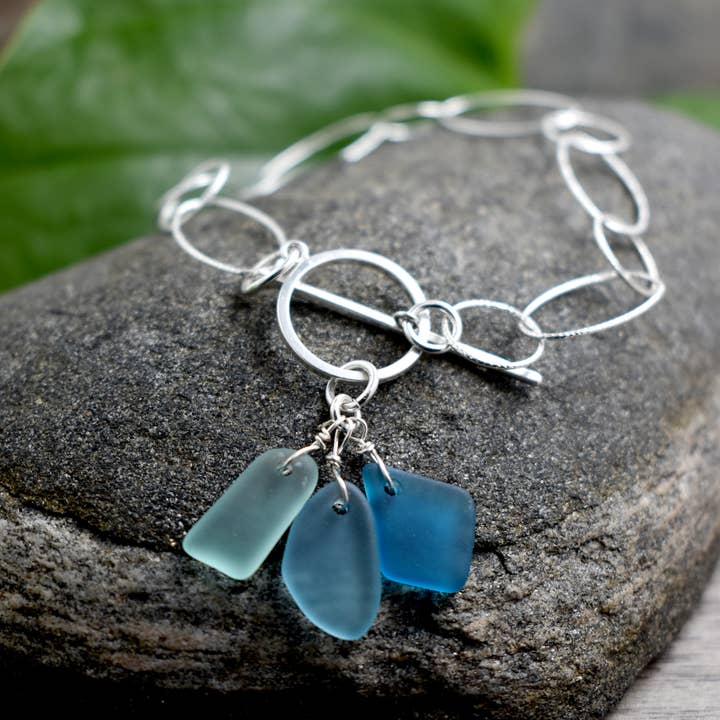 Sterling silver bracelet with Sea glass charms for wholesale by Whitelotus Design