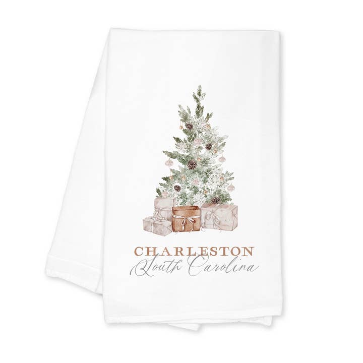 White Cotton Tea Towel Crystal Cottage Charleston South Carolina for wholesale on Faire