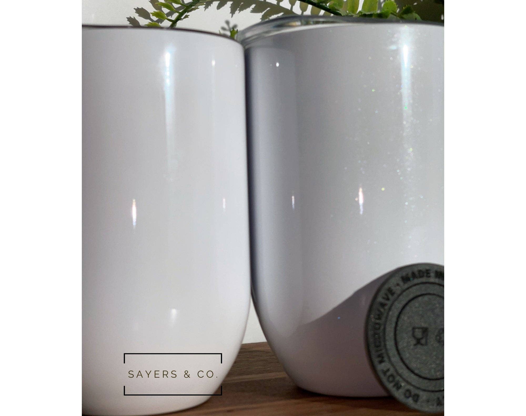 Sayers & Co. – Engroshandel Thermokop – 12 oz rustfrit stålvakuumkrus til hvidvin, lige kant, hvid og med hvid glitter – sublimation og vinyl tommer til engros1