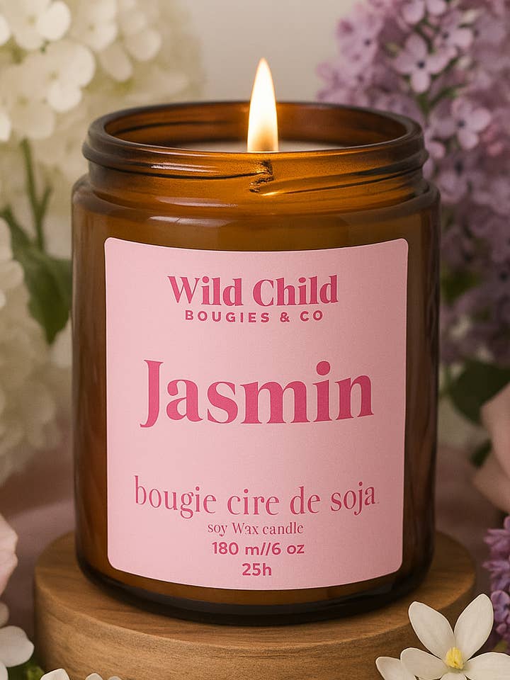 "Jasmine" Vegetable Wax Candle - 25h for wholesale by WILD CHILD Bougies & Co