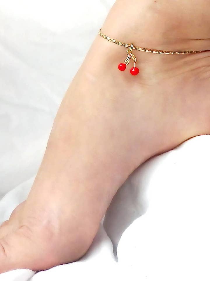 Rockabilly Jewelry Cherry Anklet Summer Jewelry Retro 50's for wholesale by AnkletAllure