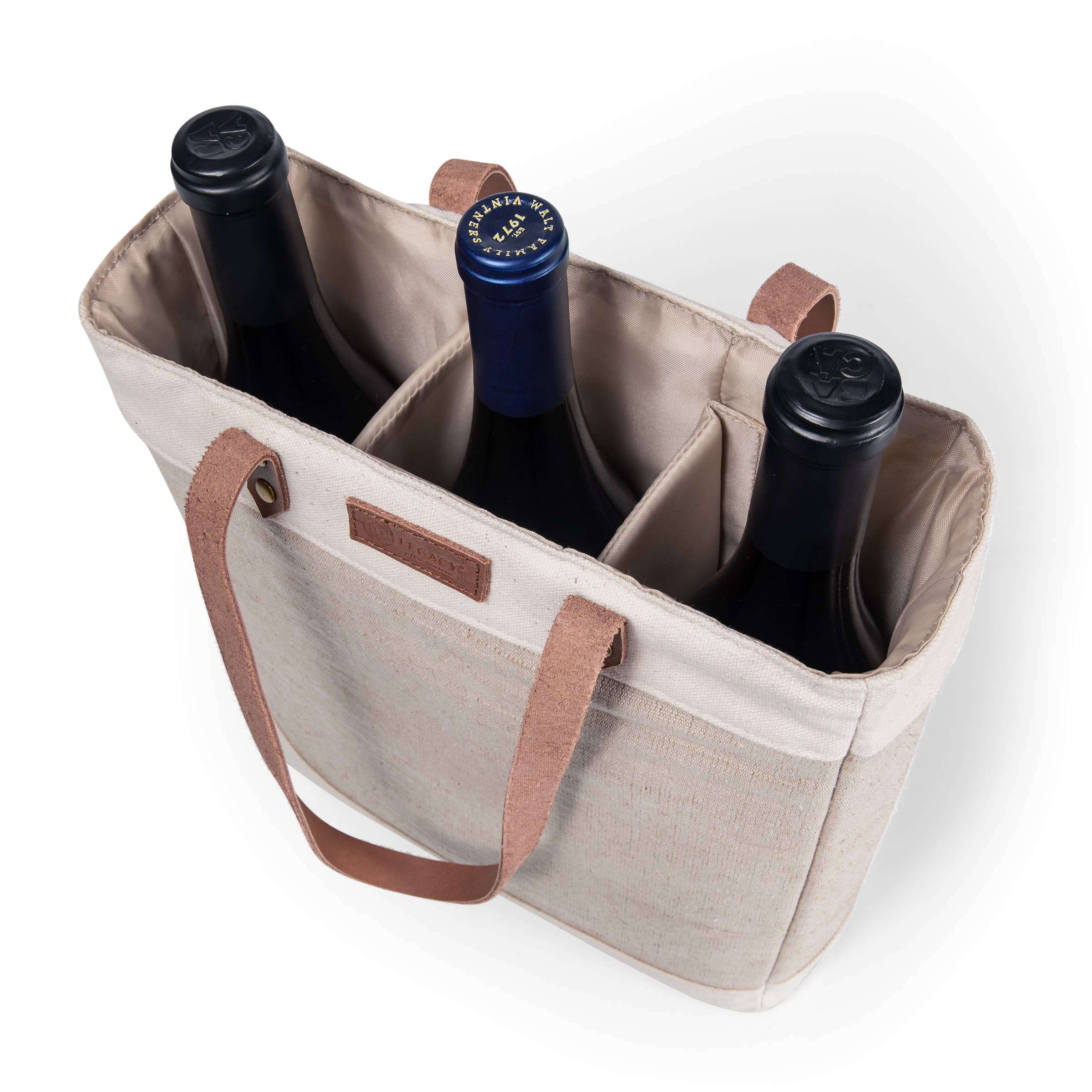 Beige Pinot Jute 3 Bottle Insulated Wine Bag for wholesale on Faire11