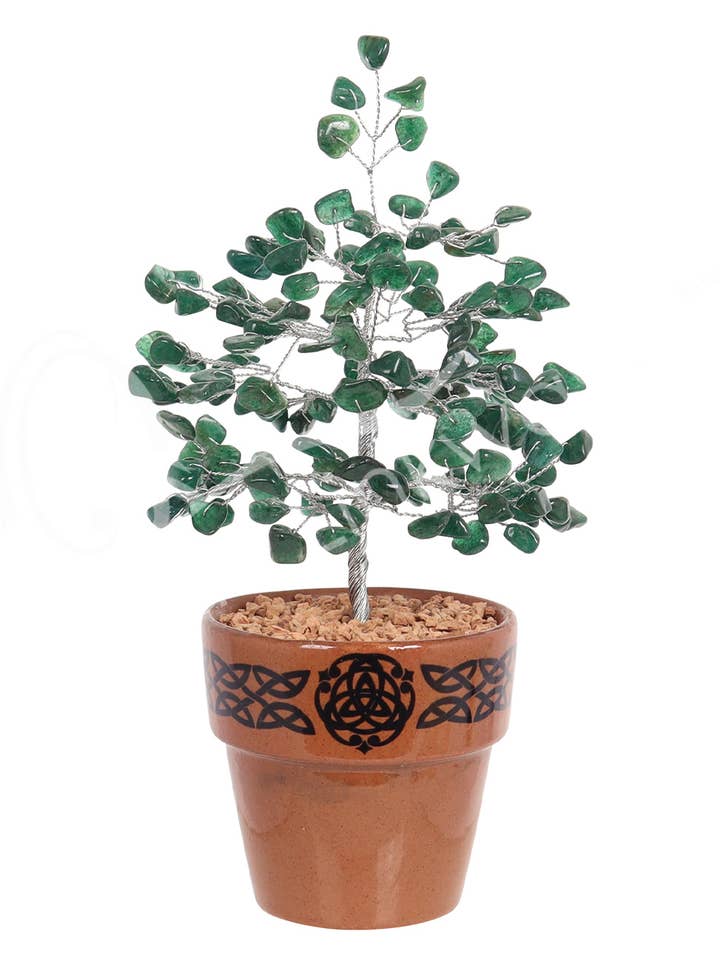 (PC)GEM TREE 7-7.5" - CERAMIC POT GREEN AVENTURINE WITH CELT for wholesale by Oceanic Linkways Inc