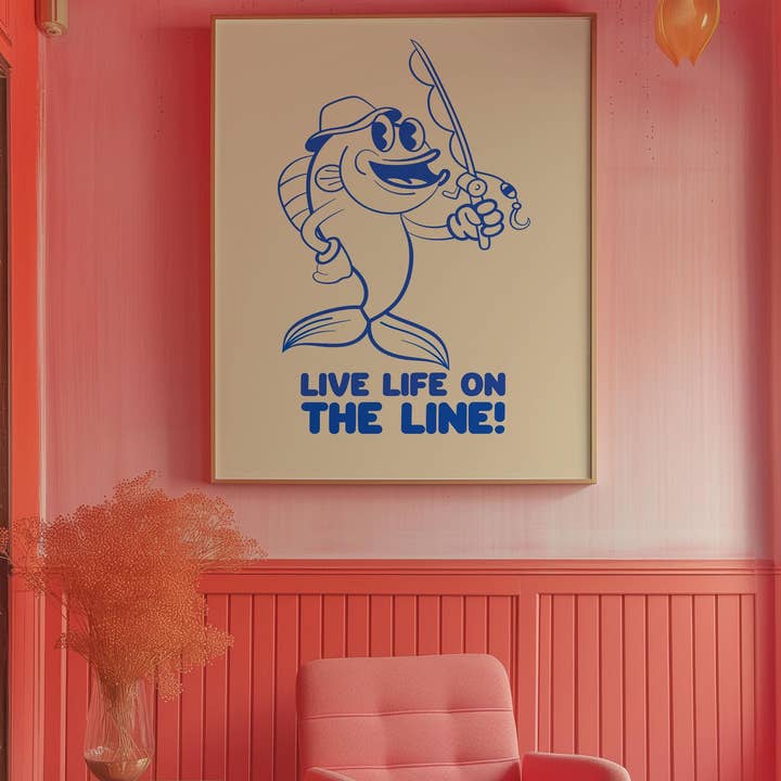 Hound & Fox Print Co – wholesale Art print – Retro Fishing Cartoon Art Print: Funny Angler Illustration4