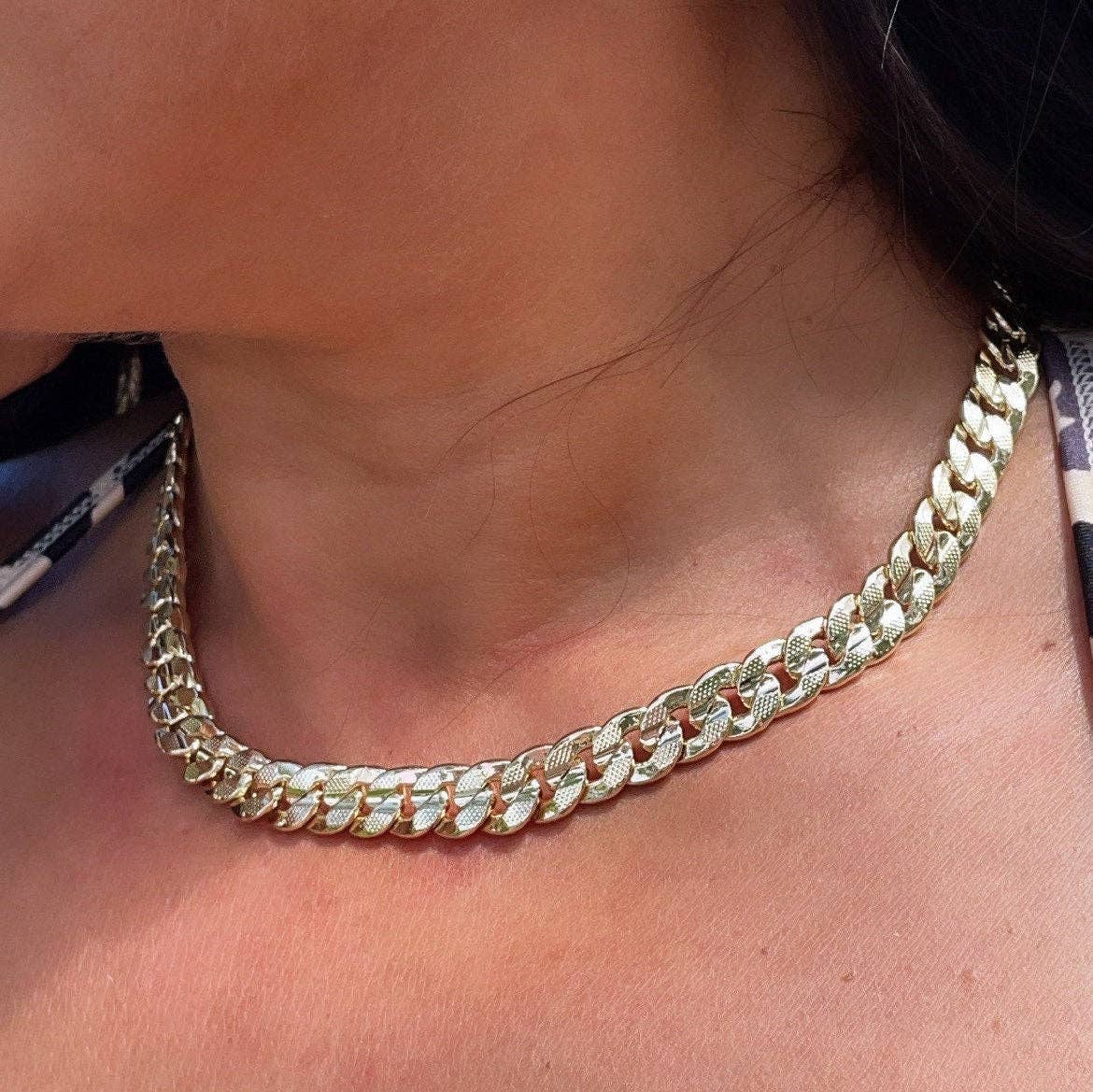 Milie - Wholesale Link & Chain Necklace - 18k GF Thick Carved Cuban Link Chain 9.5mm Necklace3