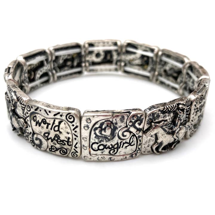 Wild West hest Cowgirl sølv Stretch armbånd for engroshandel hos Lunar Deer