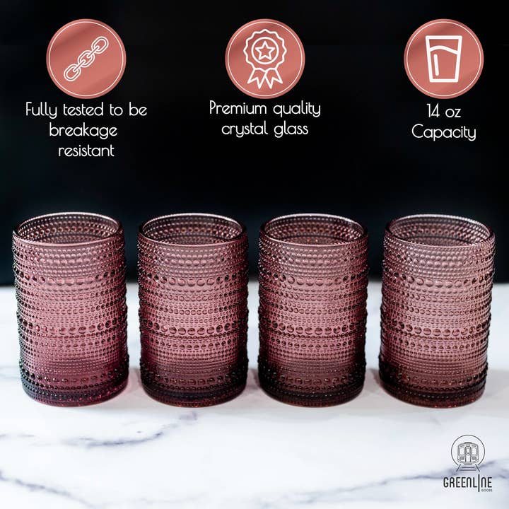 Greenline Goods - Wholesale Drinking Glass/Cup - Hobnail Drinking Glasses - Wine 14 oz ( Set of 4 )2