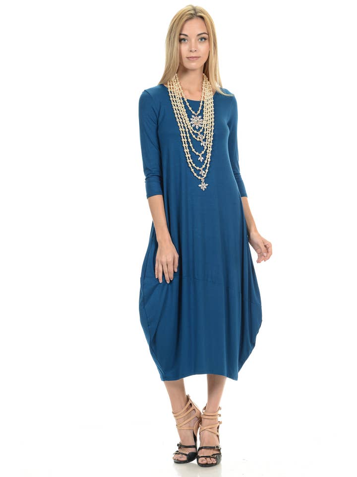 Allium - Wholesale Dress - Women's - Cocoon Midi Dress with Pockets7