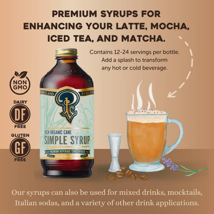 Portland Syrups – wholesale Cocktailmix/-sockerlag – Ekologiskt rörsocker Enkel sirap 12 oz