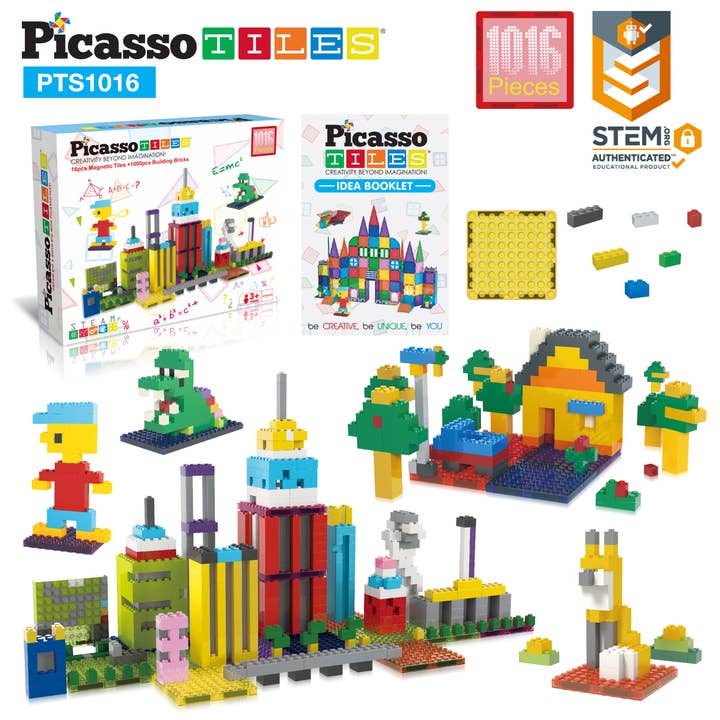 PicassoTiles - Wholesale Building Set - Kids - 1016 Piece Magnetic Brick Tiles & Bricks
