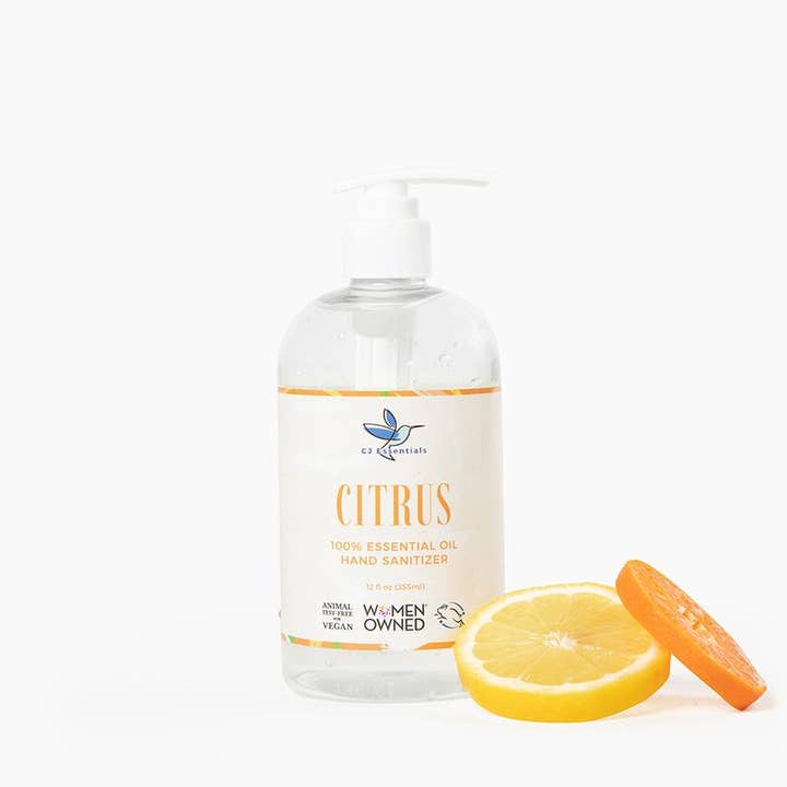 Désinfectant hydratant pour les mains aux huiles essentielles, 12 oz, agrumes pour la vente par CJ Essentials