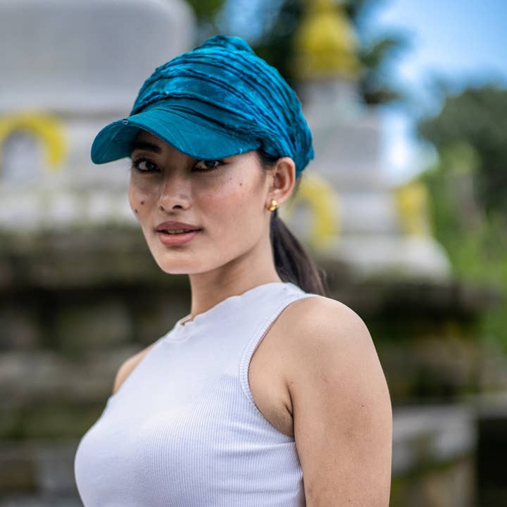 Earth Divas - Wholesale Baseball Cap - Women's - Blue Tie Dye Cap with Headband | Tie at Back