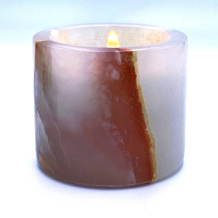 2" Cylindrical Tea-light in Marble and Onyx for wholesale by Page Imports