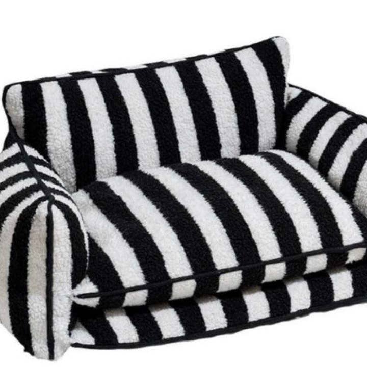 Glow Pups - Wholesale Pet Bed - Dog - Chic Comfort Black and White Striped Sofa Dog Bed