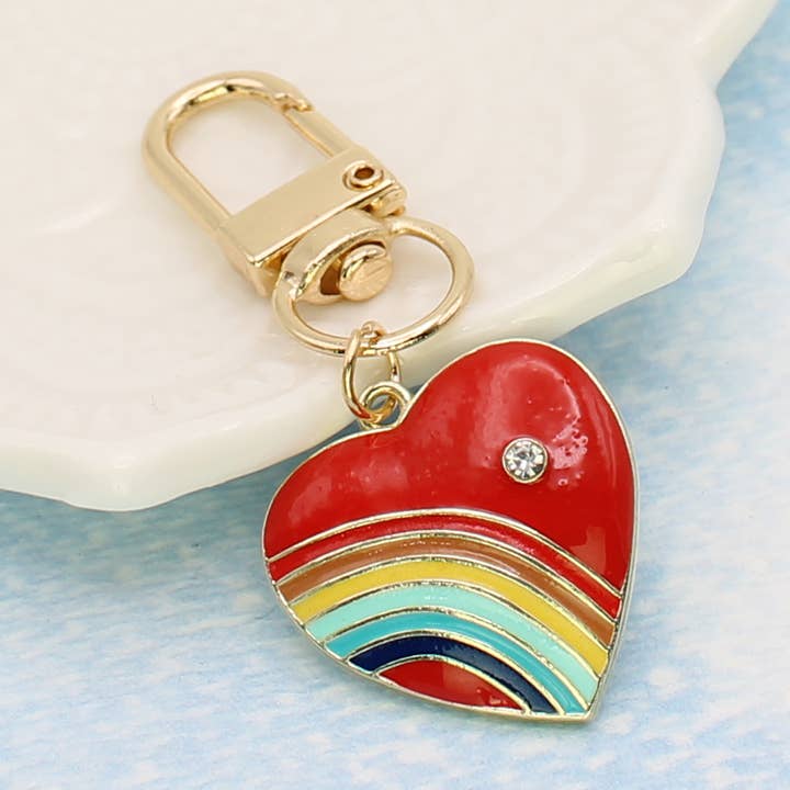 Retro Rainbow Heart Gold Keychain for wholesale by ZAD