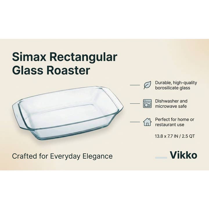 Kadra Kitchenware - Vendita all'ingrosso Pirofile - Simax - Tostiera rettangolare in vetro, 13,8 x 7,7 pollici/2,5 Qt3