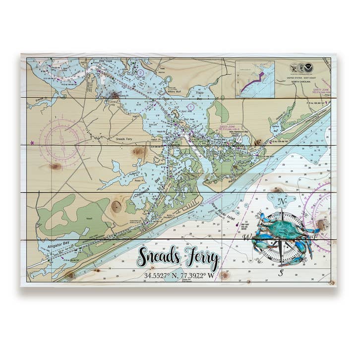 Sneads Ferry, NC 18x24 Wood Pallet Map for wholesale by Map Mom