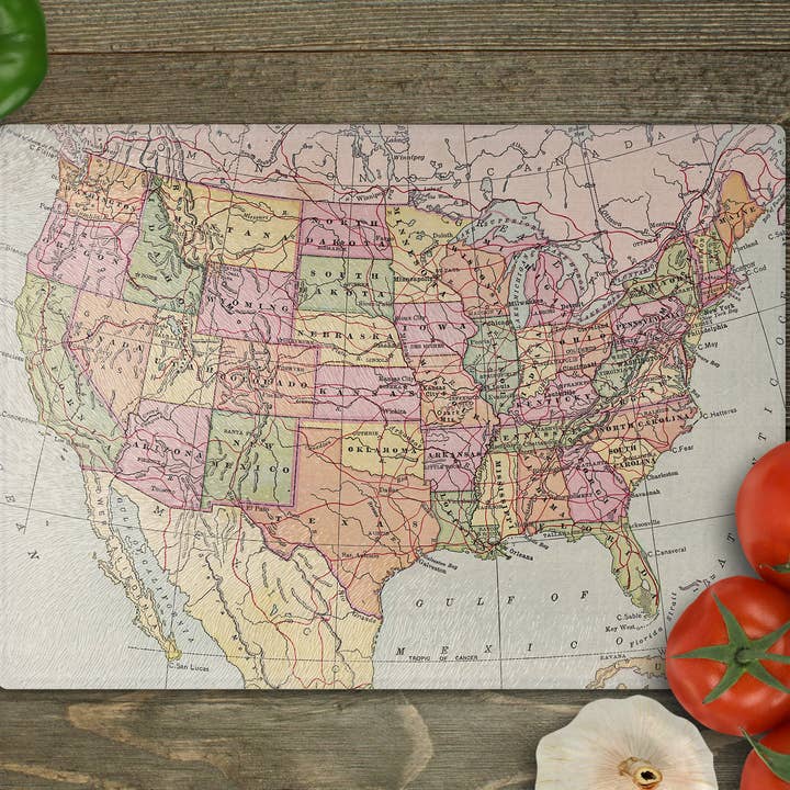 United States Vintage Map Cutting Board | America 250 Gift for wholesale by Daisy Mae Designs