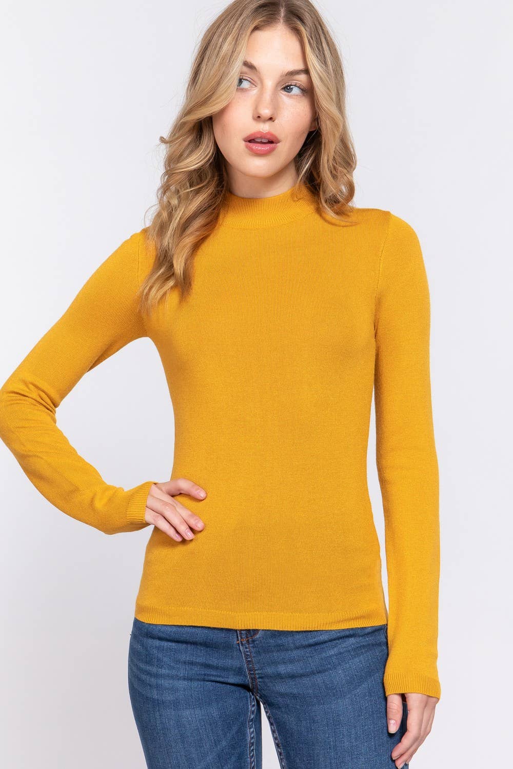 Active Basic | Active USA - Venta al por mayor Jersey de punto - Mujer - Suéter básico de manga larga con cuello simulado0