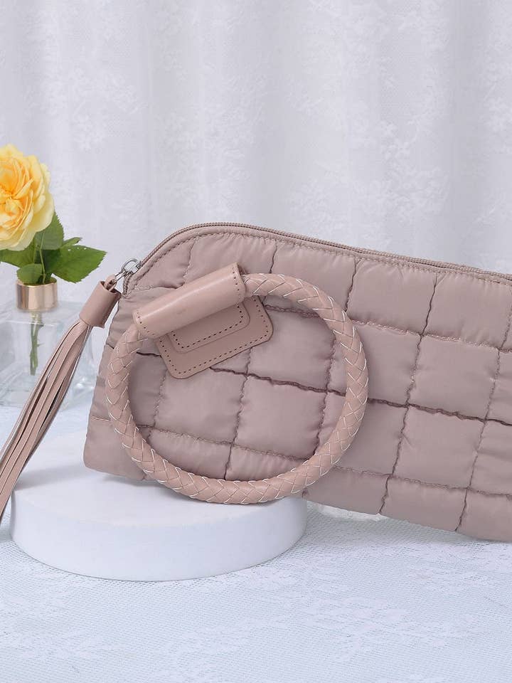 QP204 Quilted Puffer Wristlet/Clutch With Tassel for wholesale by MiMi Wholesale