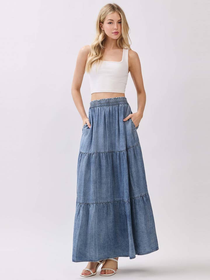 VASKET DENIM LAGDELTE MAXINEDERDEL - VS80147A for engroshandel hos Calista