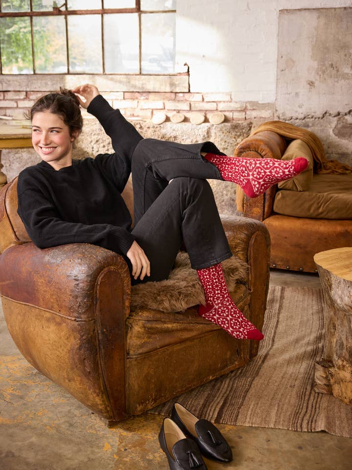 women's aster flower wool cashmere crew socks for wholesale by lisa b.