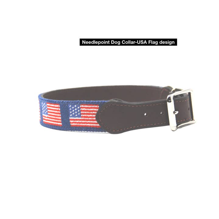 Needlepoint Dog Collar-American Flag Design for wholesale by Baldwin Belts