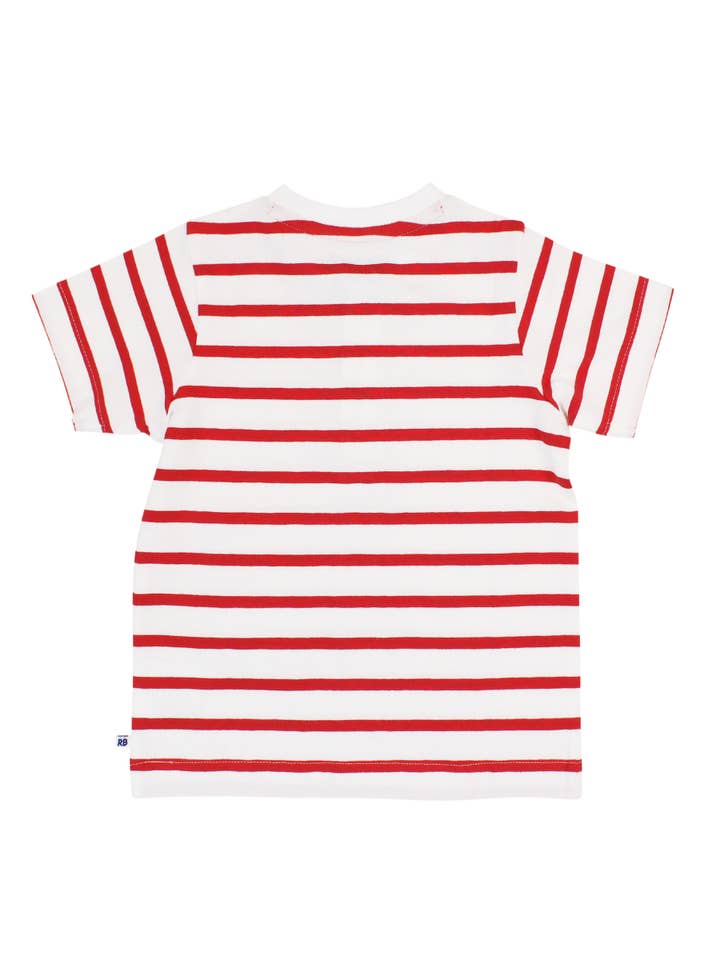 Blanc Henley à manches courtes à rayures rouges et blanches pour garçons en vente sur Faire3