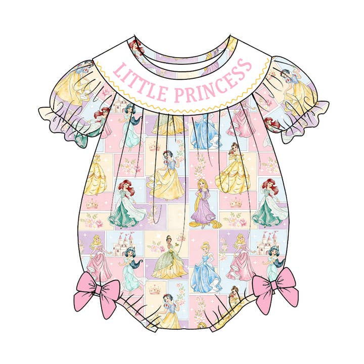 Little princess embroidery smocked romper-Customizable for wholesale by Little Trendy