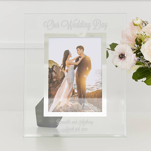 Marco de cristal personalizado de 5 x 7 pulgadas, texto personalizado para venta al por mayor de Weddingstar Inc.