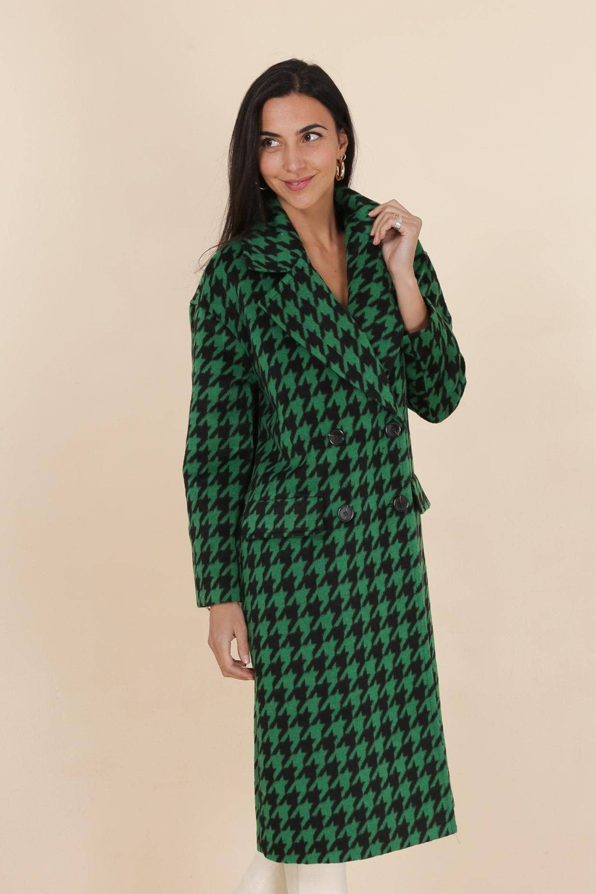 Attentif Paris – Engroshandel Frakke - Dame – Oversized frakke med hundetandsmønster og knapper14