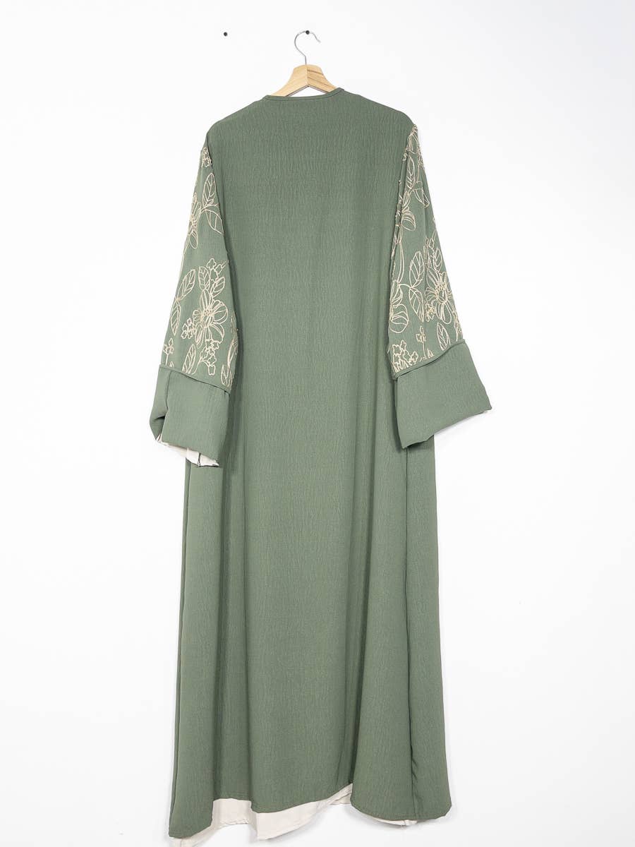 IDEAL OUTFIT – wholesale Top & skirt set – Women's – 2-piece set floral embroidery kimono abaya ref:en2511jazz8