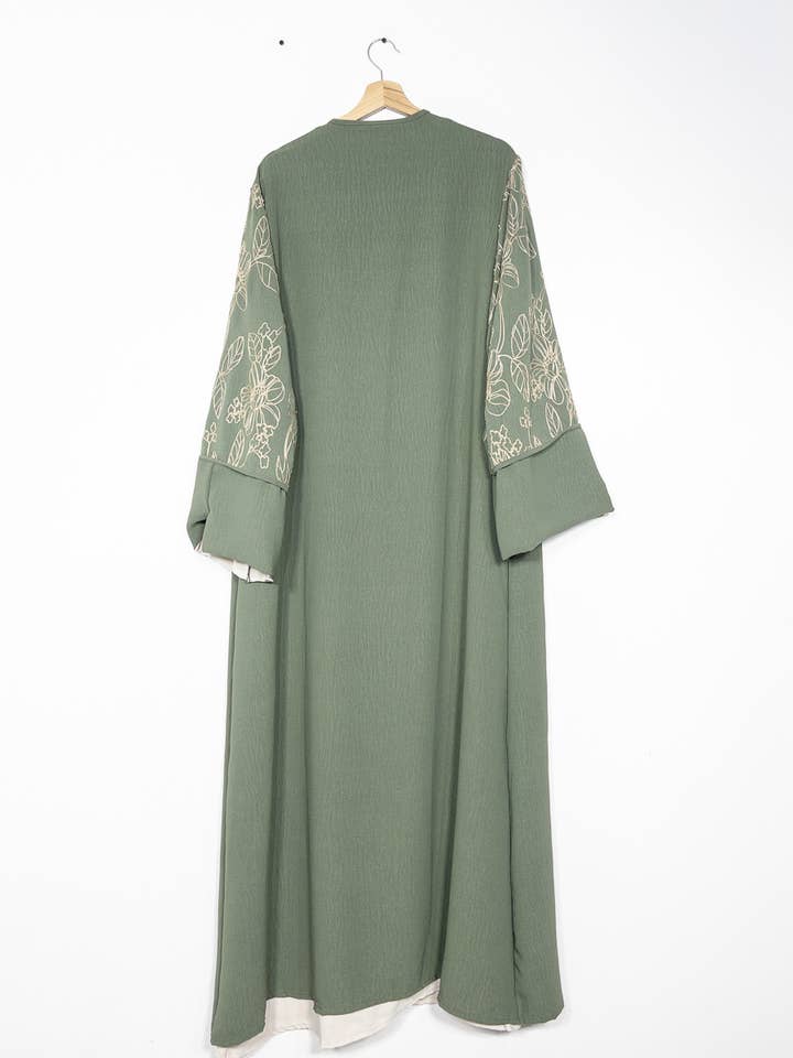 IDEAL OUTFIT - Wholesale Top & Skirt Set - Women's - 2-piece set floral embroidery kimono abaya ref:en2511jazz8