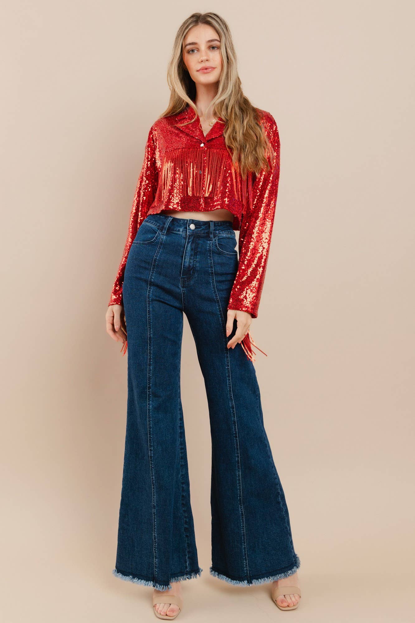 WISTERIA LANE – Blusão - Mulher por atacado – CASACO MOTO COM LANTEJOULAS RECORTADAS COM FRANJAS -6317 DOURADO7