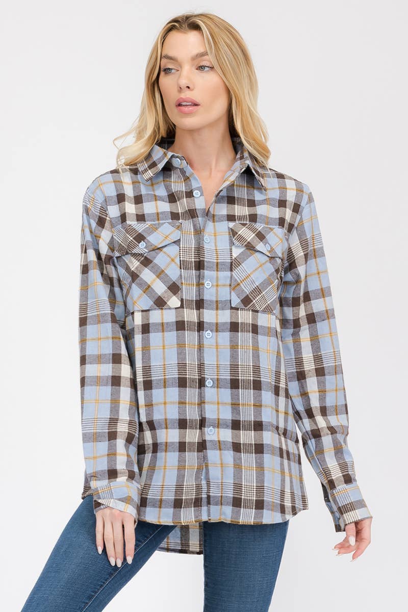 WEIV - Wholesale Button Down Shirt - Women's - WOMENS OVERSIZED FLANNEL LONG SLEEVE SHIRT5