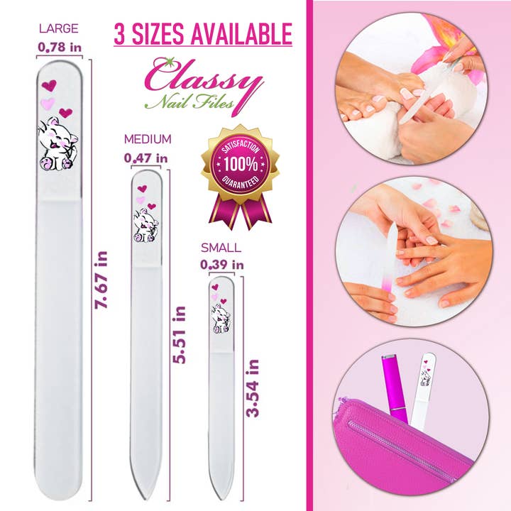 Classy Nail Files - Vendita all'ingrosso Lime per unghie - Lima per unghie in cristallo dipinta a mano con gattino bianco e cuore.1