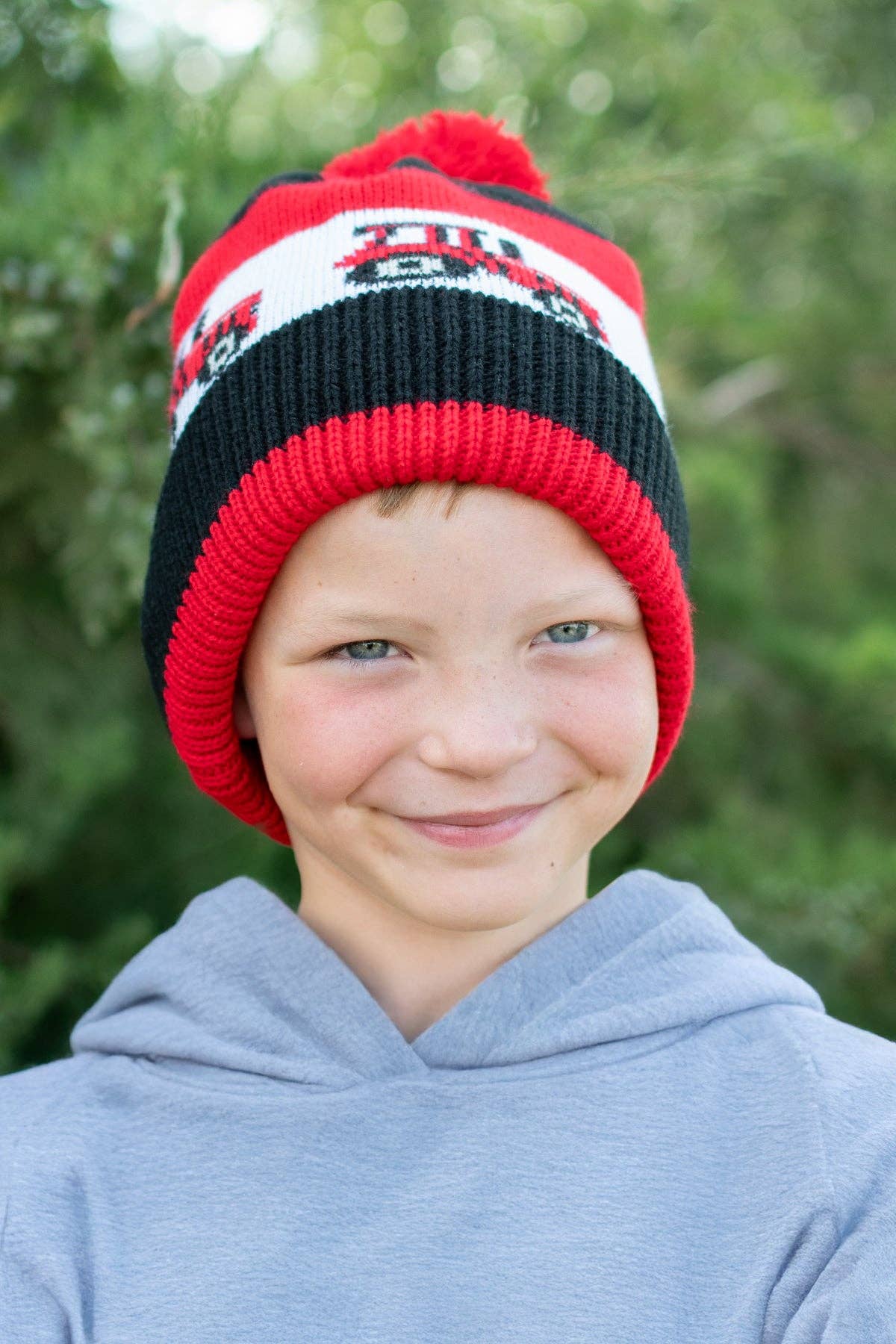 American Farm Company - Wholesale Beanie - Kids - Red Tractor Knit Pom Beanie - Youth1